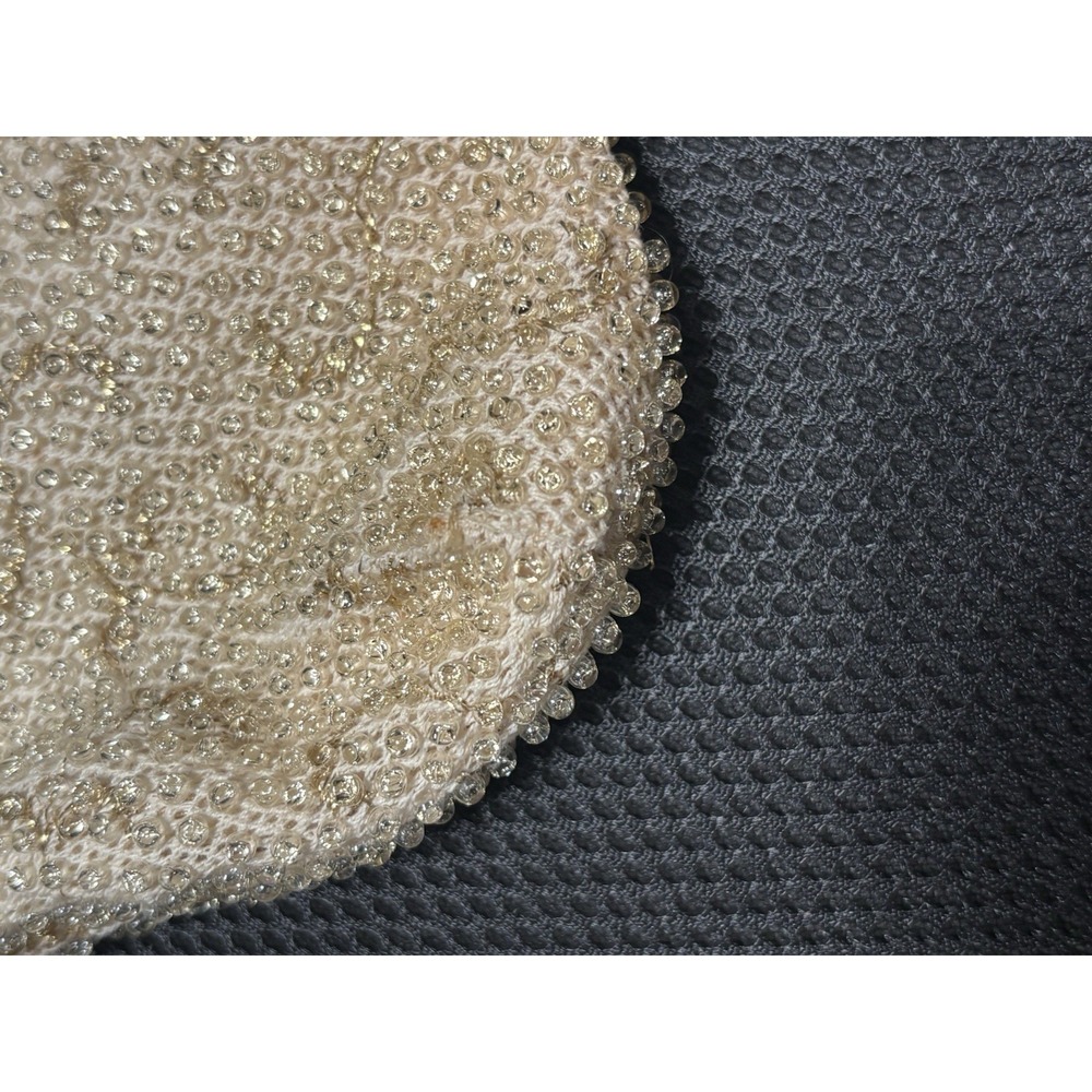 Vintage 1950-60s Lumiered Corde Beaded Hand Bag/Purse/Clutch Ivory/cream & Gold - Picture 9 of 14